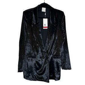 Q2 Velvet Double Breasted BlazerJacket Size M Black Made in Italy Cocktail Party